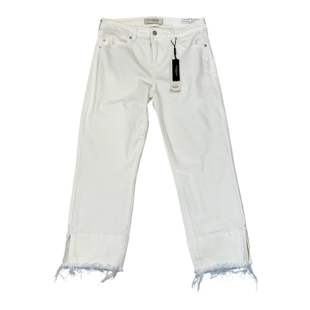 Liverpool Non-Skinny Skinny Jeans White Cropped Raw Hems Ankle Slits Size 8/29